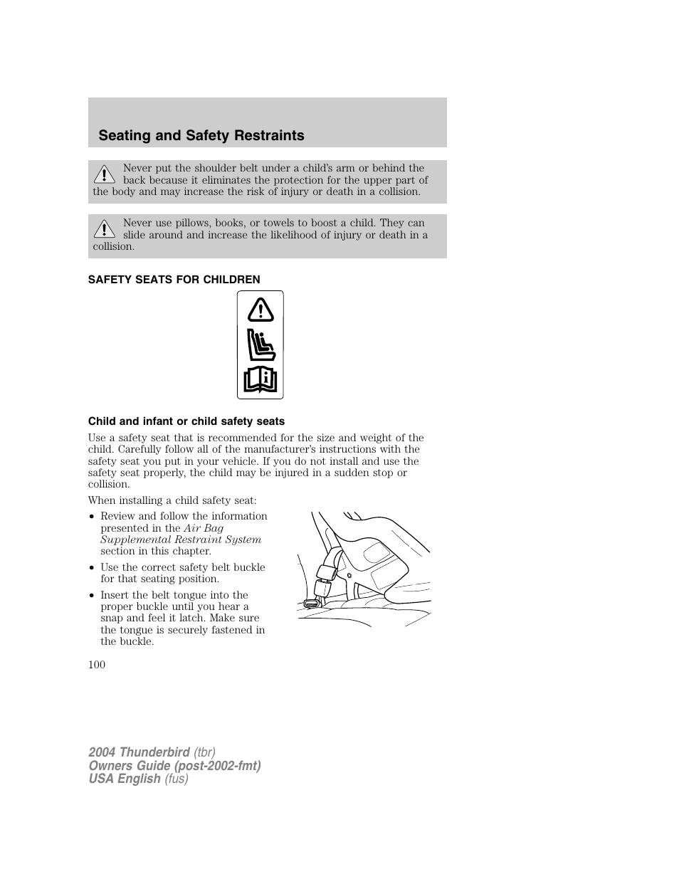 Seating and safety restraints | FORD 2004 Thunderbird v.1 User Manual | Page 100 / 216