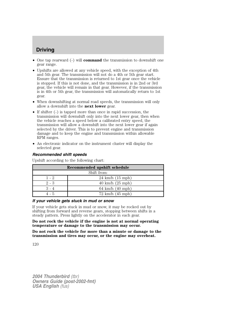 Driving | FORD 2004 Thunderbird v.1 User Manual | Page 120 / 216