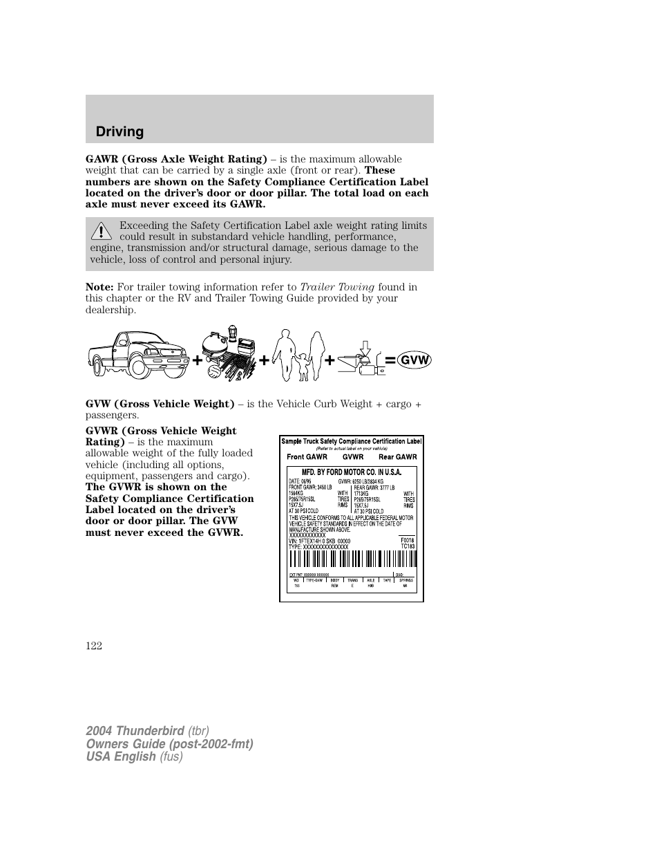 Driving | FORD 2004 Thunderbird v.1 User Manual | Page 122 / 216