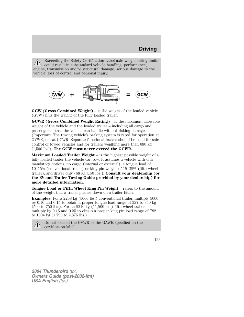 Driving | FORD 2004 Thunderbird v.1 User Manual | Page 123 / 216