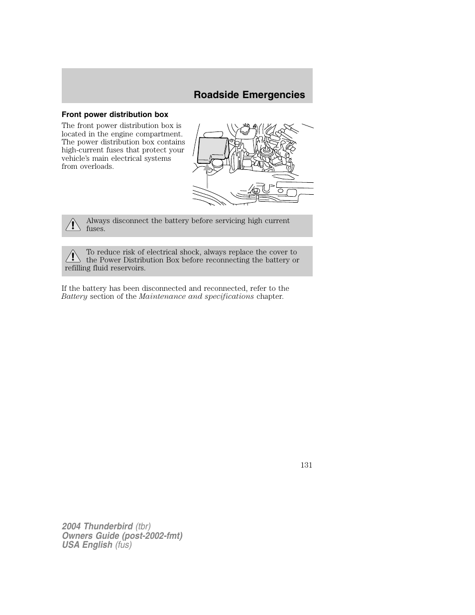 Roadside emergencies | FORD 2004 Thunderbird v.1 User Manual | Page 131 / 216