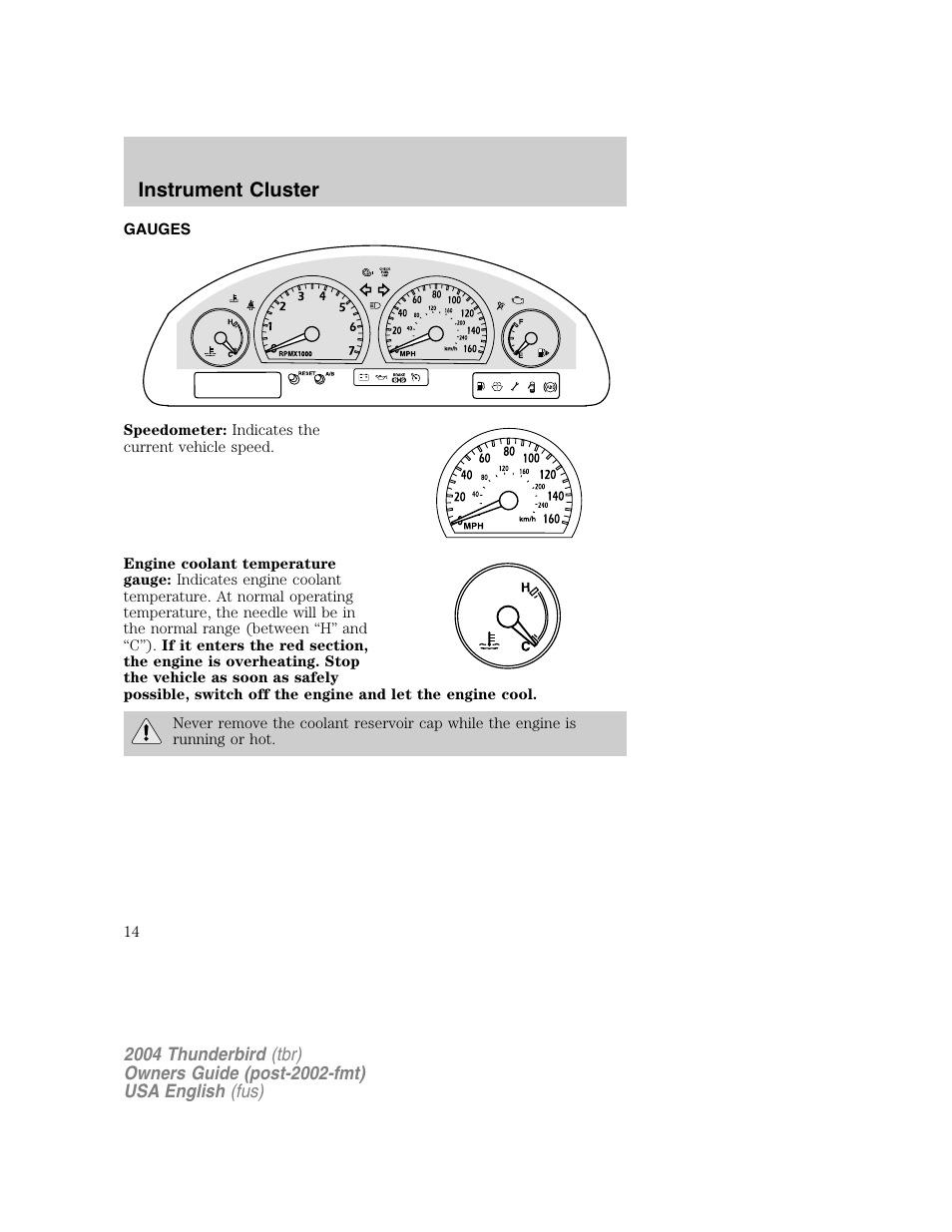 Instrument cluster | FORD 2004 Thunderbird v.1 User Manual | Page 14 / 216