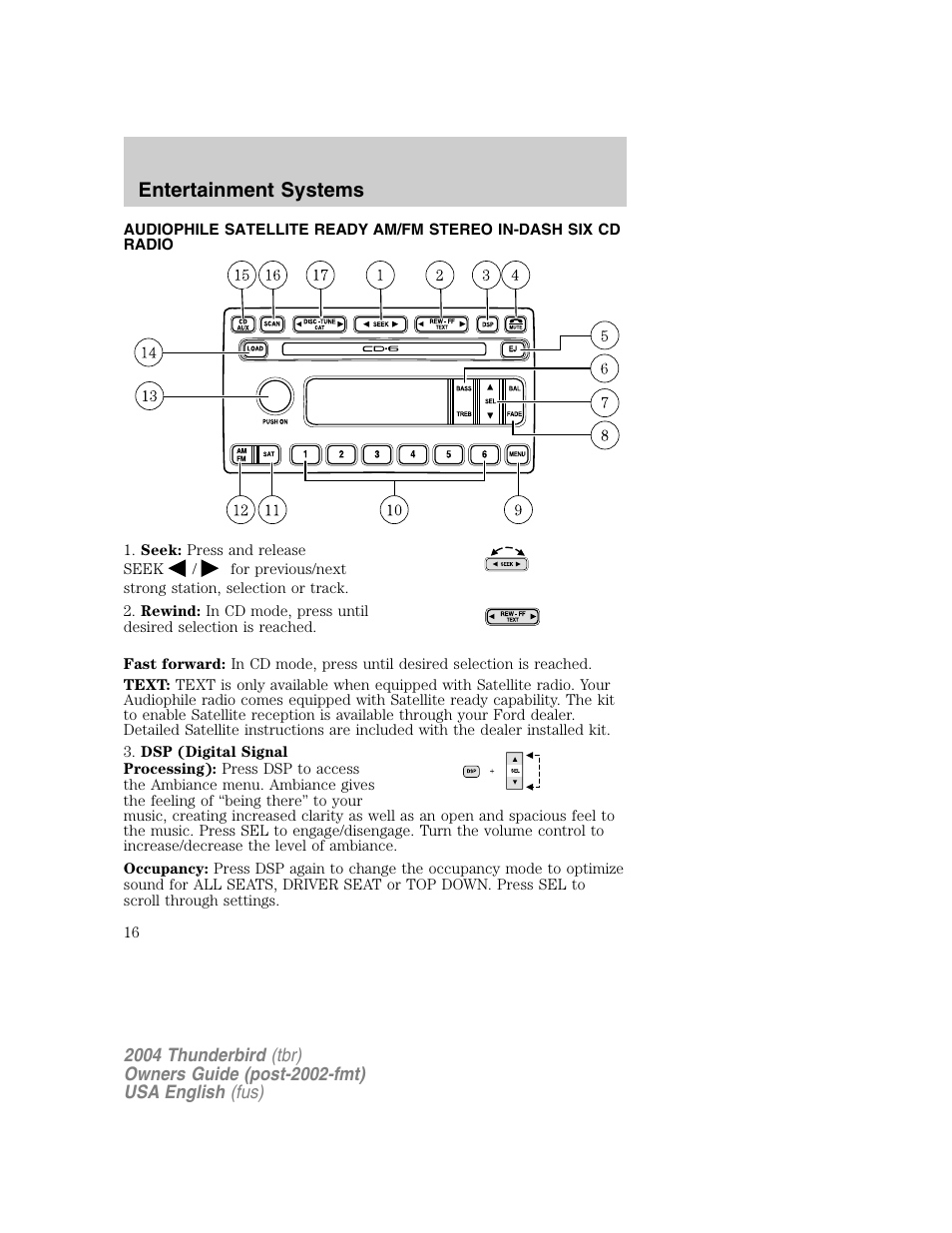 Entertainment systems | FORD 2004 Thunderbird v.1 User Manual | Page 16 / 216