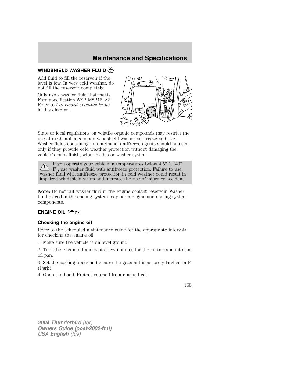Maintenance and specifications | FORD 2004 Thunderbird v.1 User Manual | Page 165 / 216