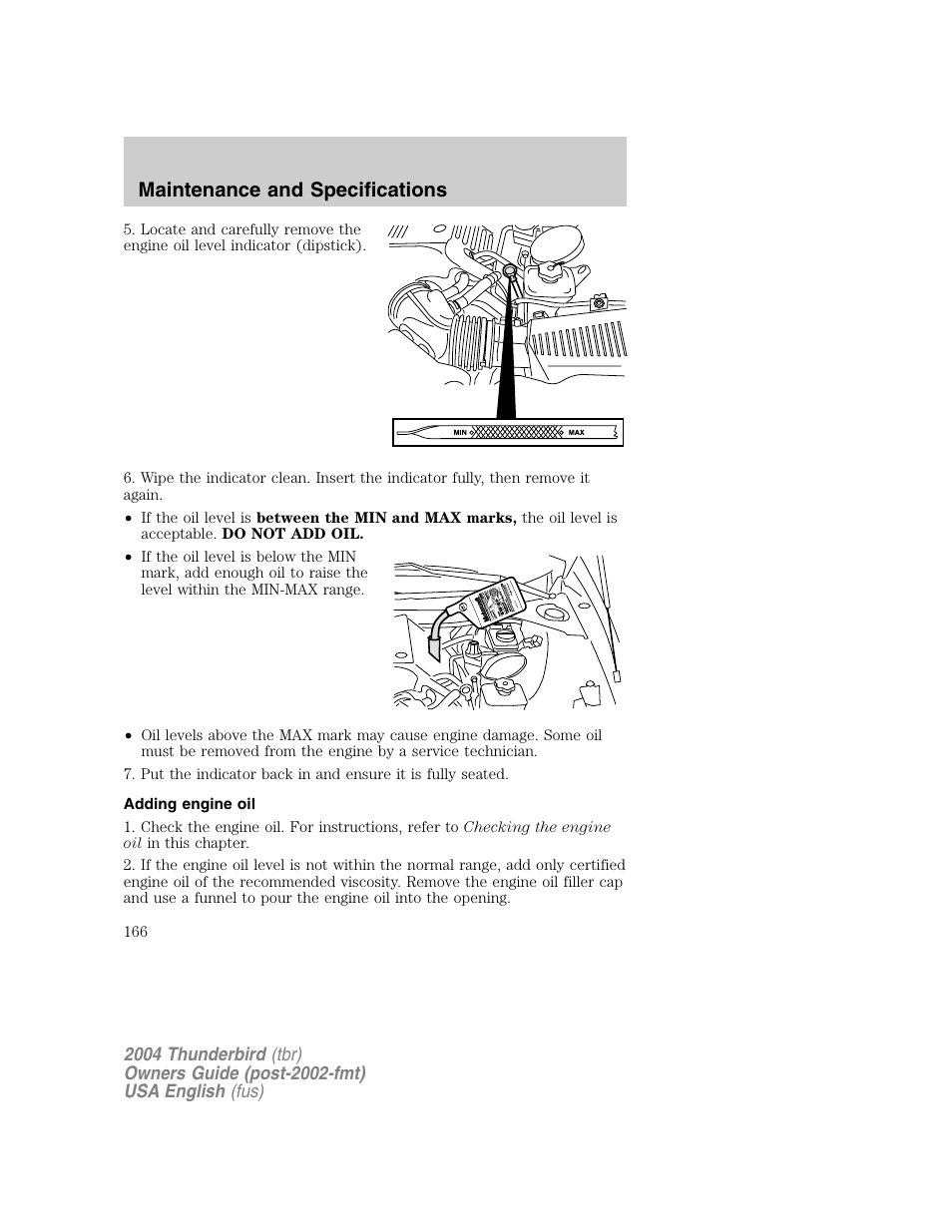 Maintenance and specifications | FORD 2004 Thunderbird v.1 User Manual | Page 166 / 216