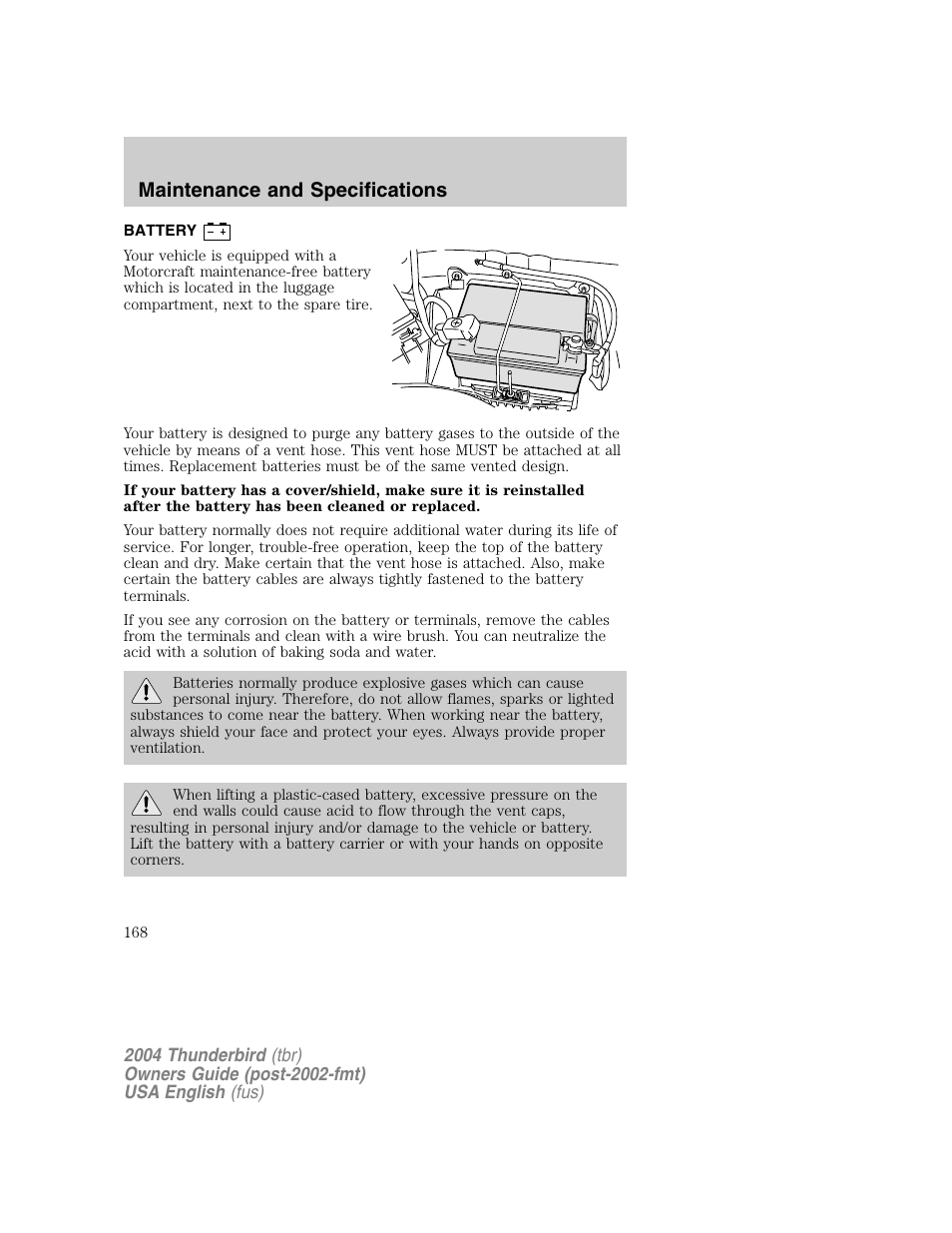 Maintenance and specifications | FORD 2004 Thunderbird v.1 User Manual | Page 168 / 216