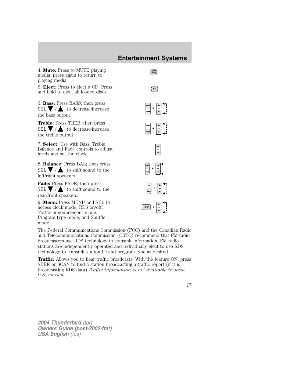 Entertainment systems | FORD 2004 Thunderbird v.1 User Manual | Page 17 / 216