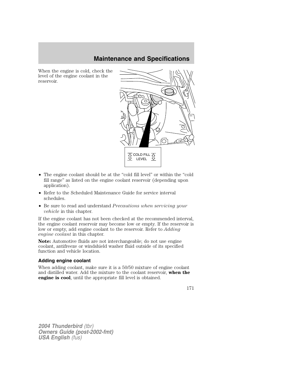 Maintenance and specifications | FORD 2004 Thunderbird v.1 User Manual | Page 171 / 216