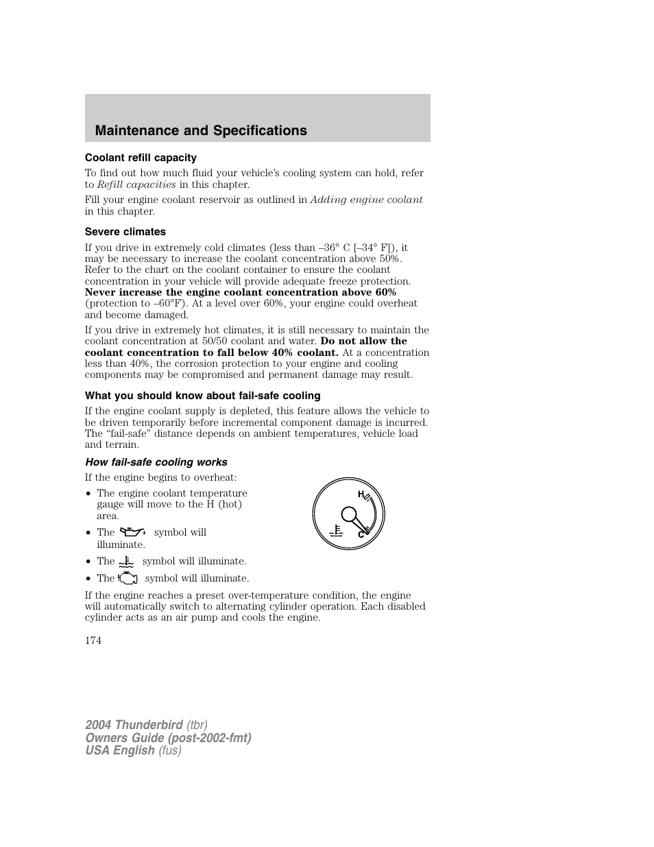 Maintenance and specifications | FORD 2004 Thunderbird v.1 User Manual | Page 174 / 216