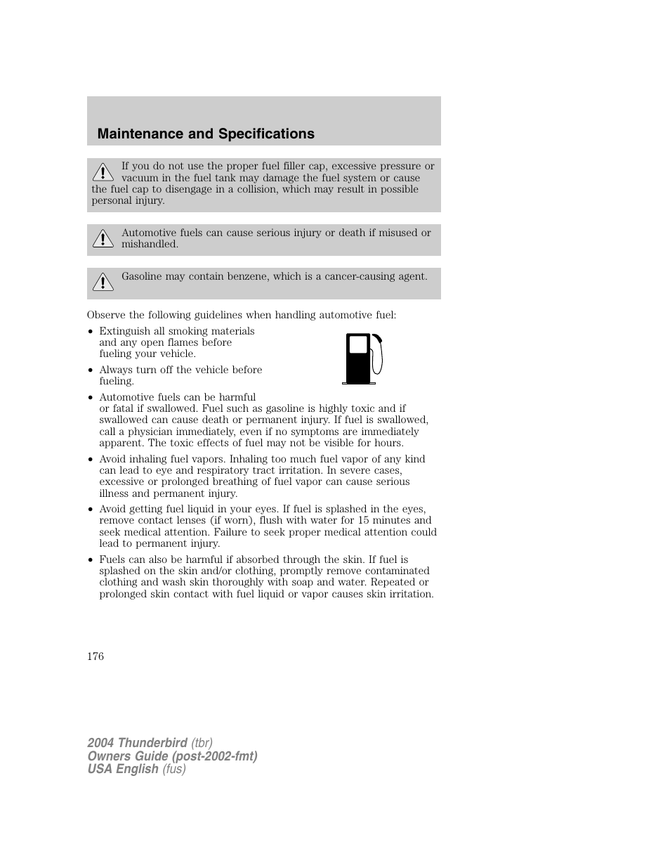 Maintenance and specifications | FORD 2004 Thunderbird v.1 User Manual | Page 176 / 216