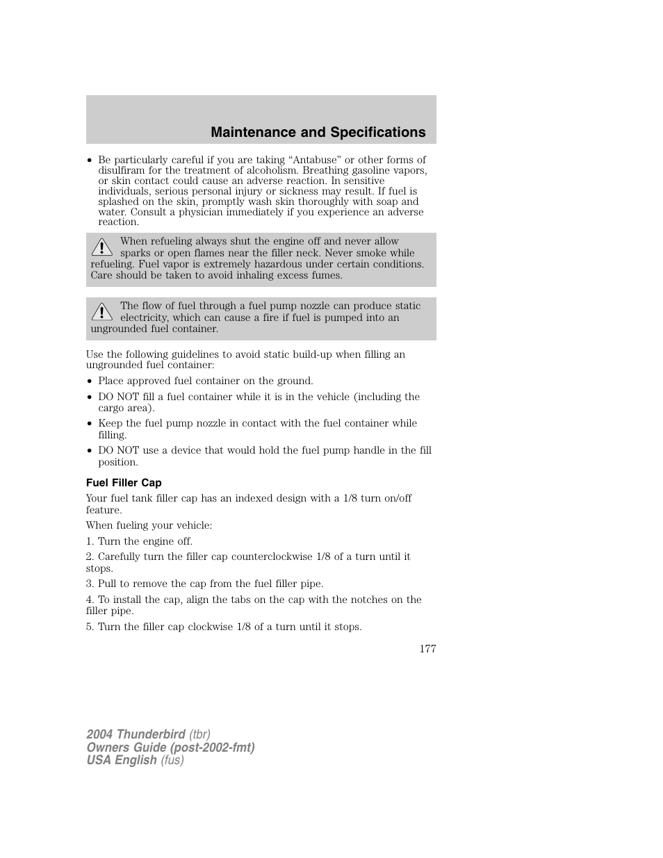 Maintenance and specifications | FORD 2004 Thunderbird v.1 User Manual | Page 177 / 216