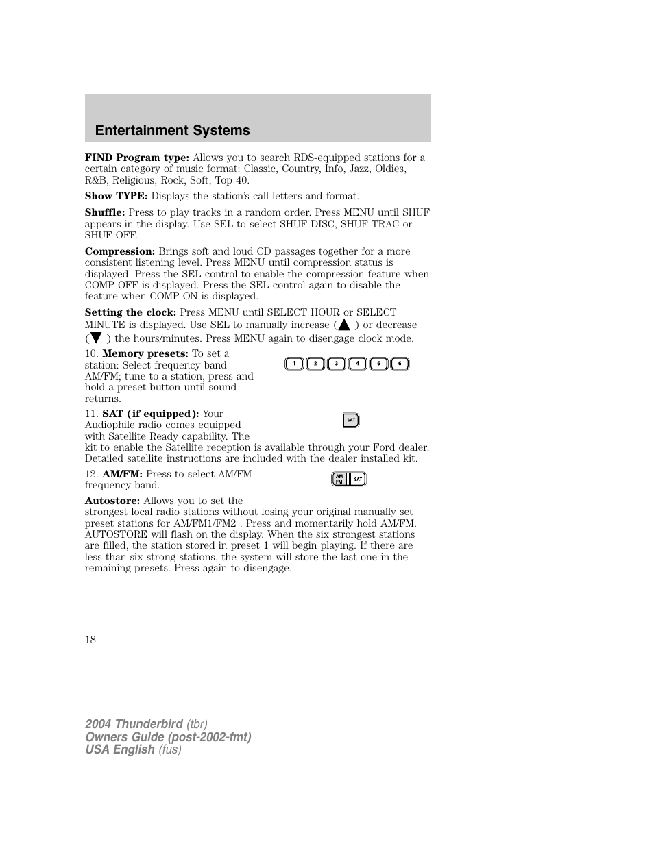 Entertainment systems | FORD 2004 Thunderbird v.1 User Manual | Page 18 / 216