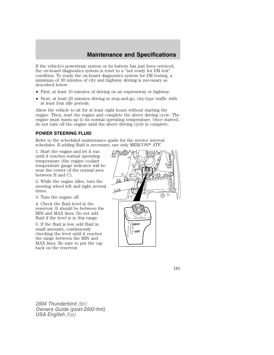 Maintenance and specifications | FORD 2004 Thunderbird v.1 User Manual | Page 185 / 216