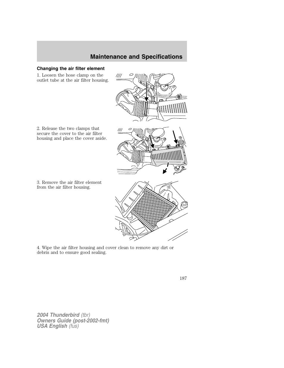 Maintenance and specifications | FORD 2004 Thunderbird v.1 User Manual | Page 187 / 216