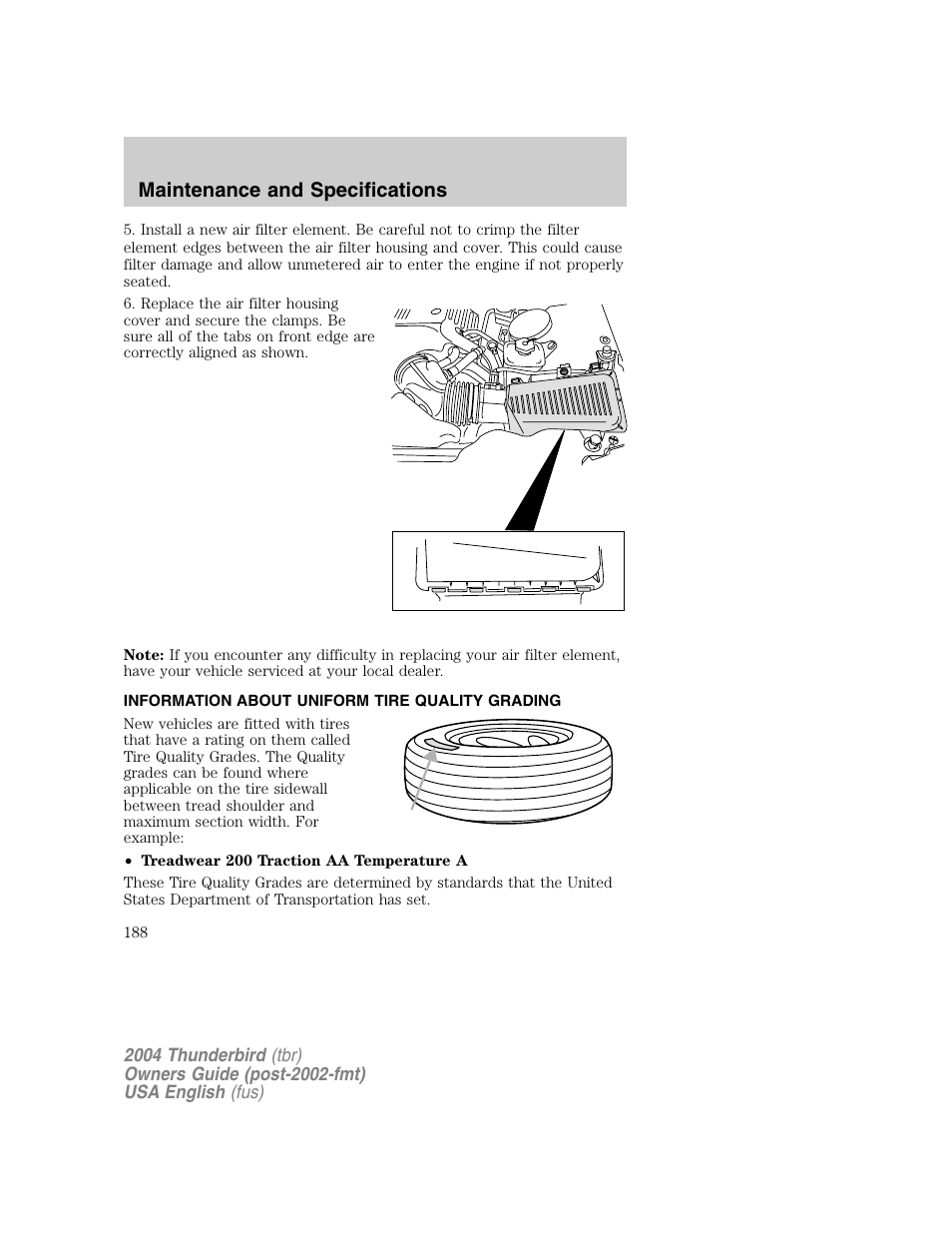 Maintenance and specifications | FORD 2004 Thunderbird v.1 User Manual | Page 188 / 216