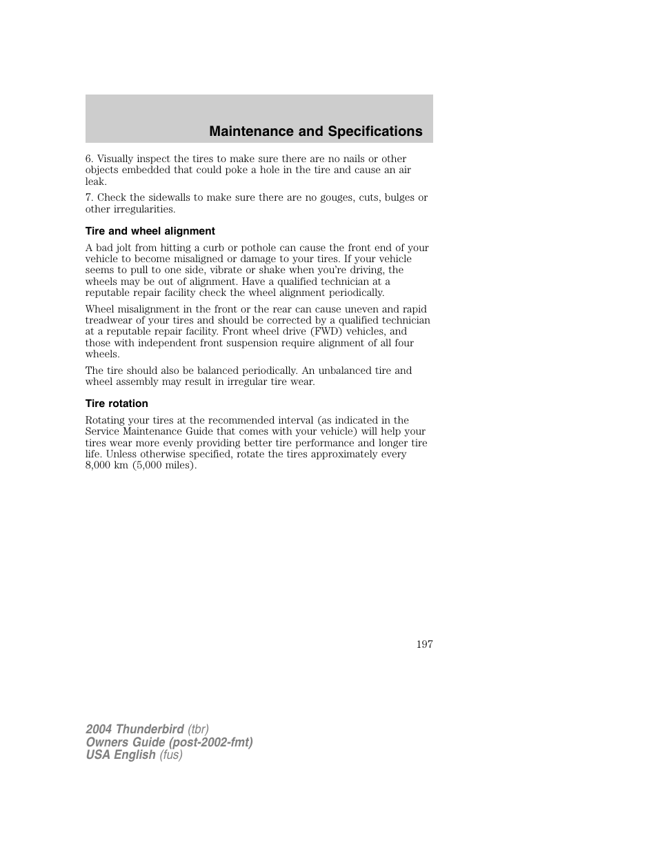 Maintenance and specifications | FORD 2004 Thunderbird v.1 User Manual | Page 197 / 216