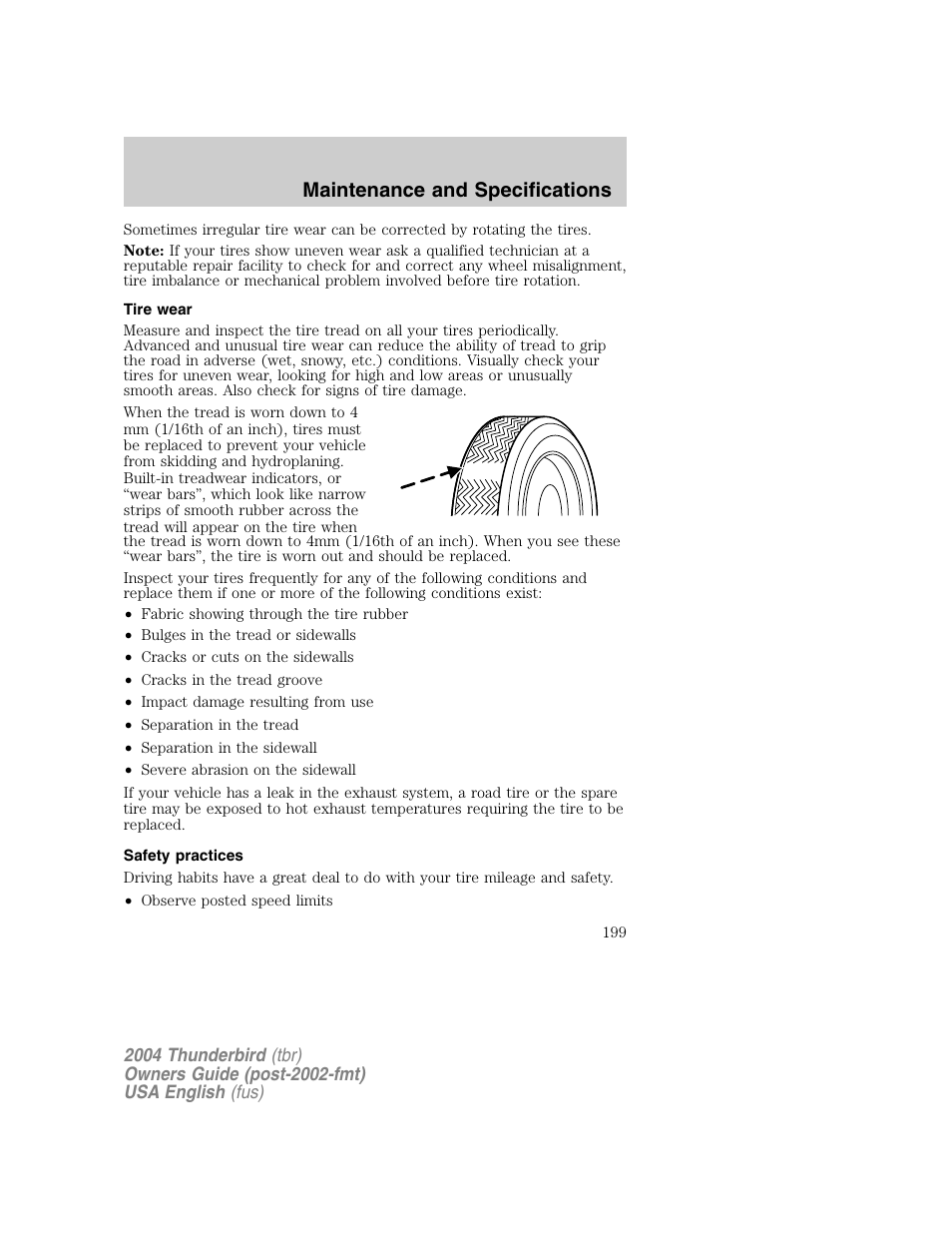 Maintenance and specifications | FORD 2004 Thunderbird v.1 User Manual | Page 199 / 216