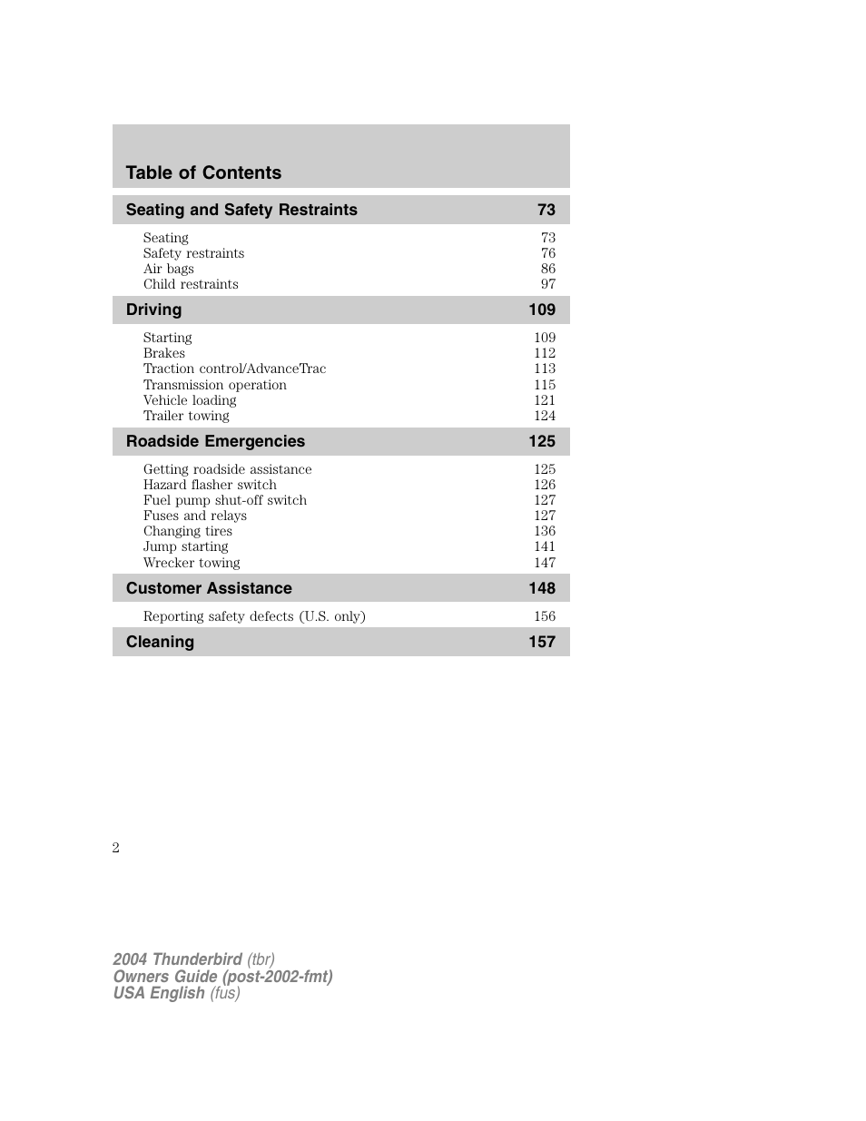 FORD 2004 Thunderbird v.1 User Manual | Page 2 / 216