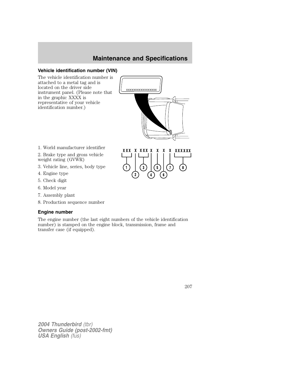 Maintenance and specifications | FORD 2004 Thunderbird v.1 User Manual | Page 207 / 216