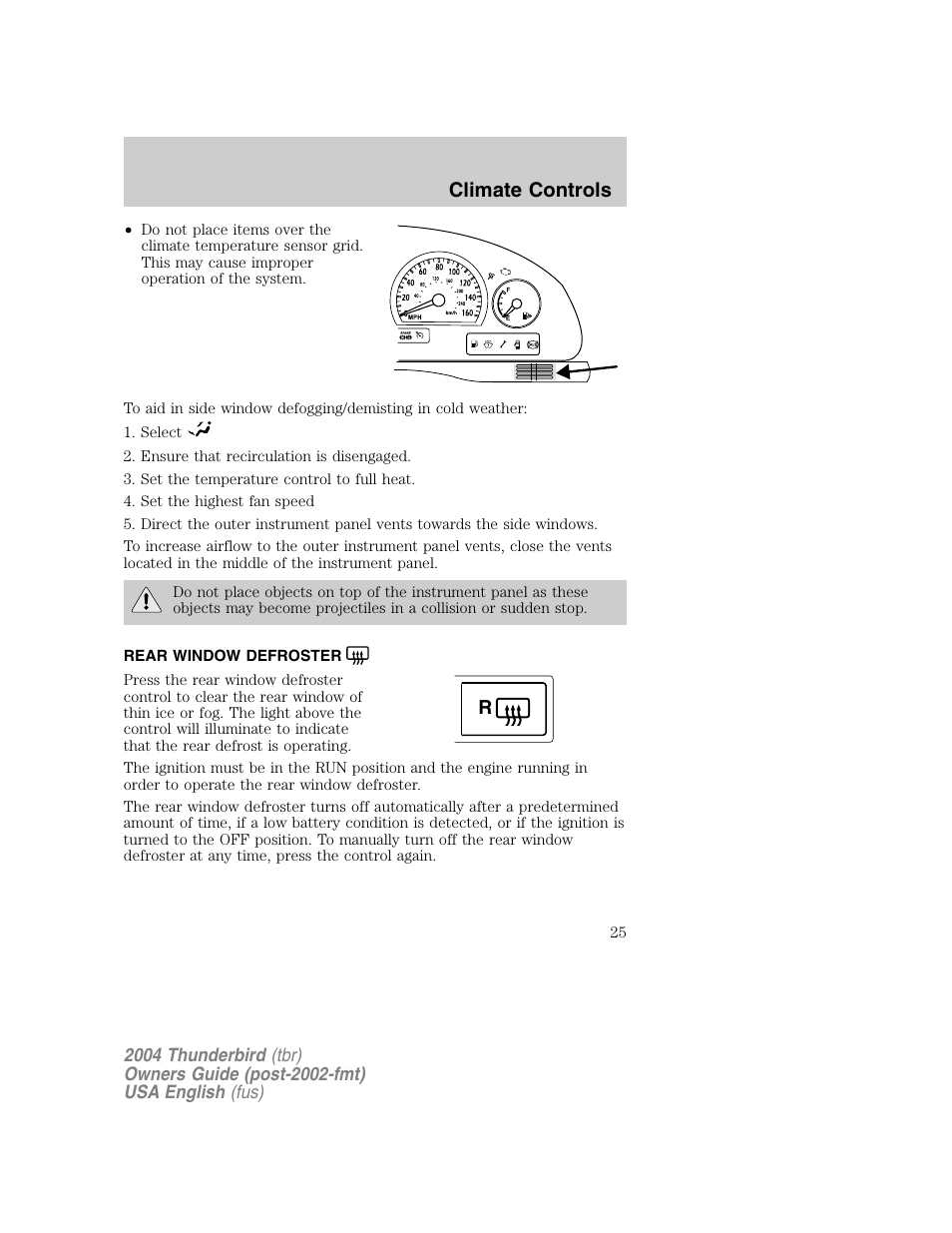 Climate controls | FORD 2004 Thunderbird v.1 User Manual | Page 25 / 216
