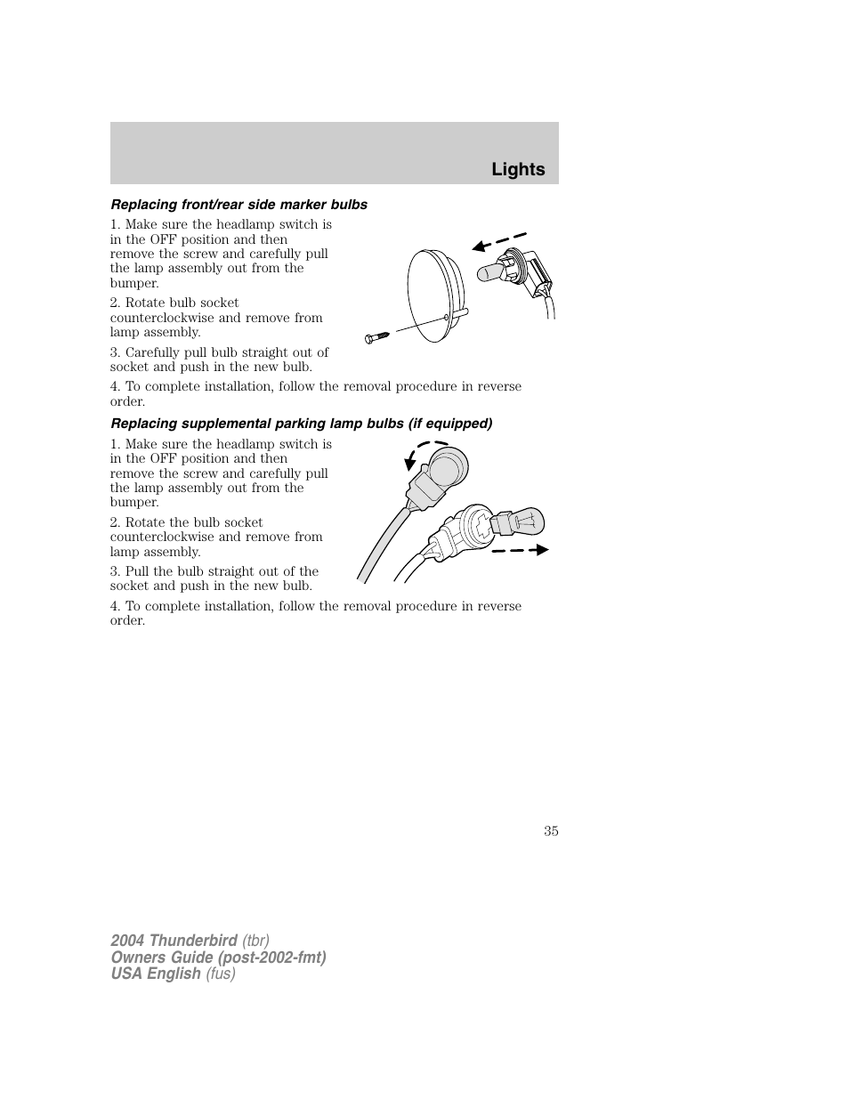 Lights | FORD 2004 Thunderbird v.1 User Manual | Page 35 / 216