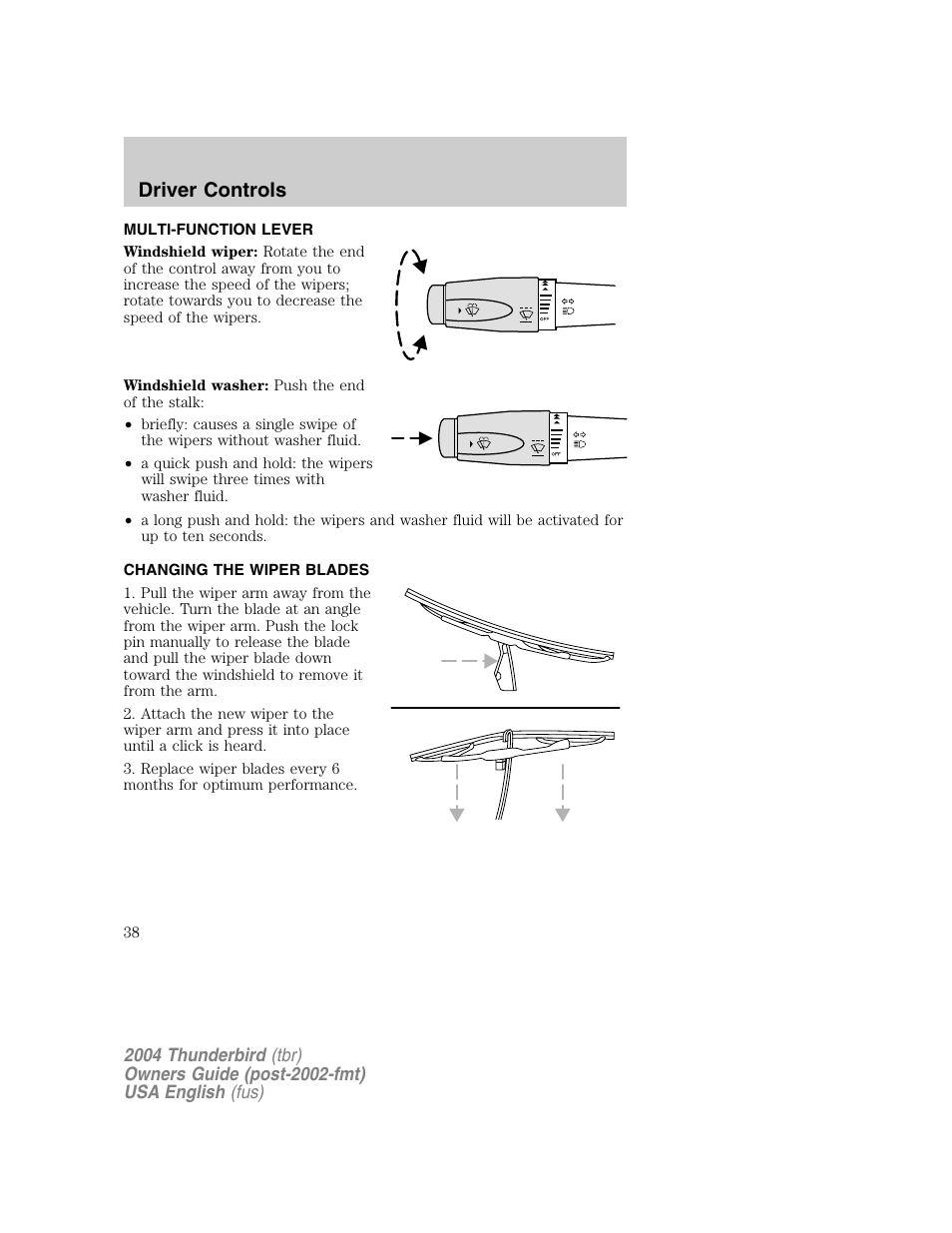 Driver controls | FORD 2004 Thunderbird v.1 User Manual | Page 38 / 216