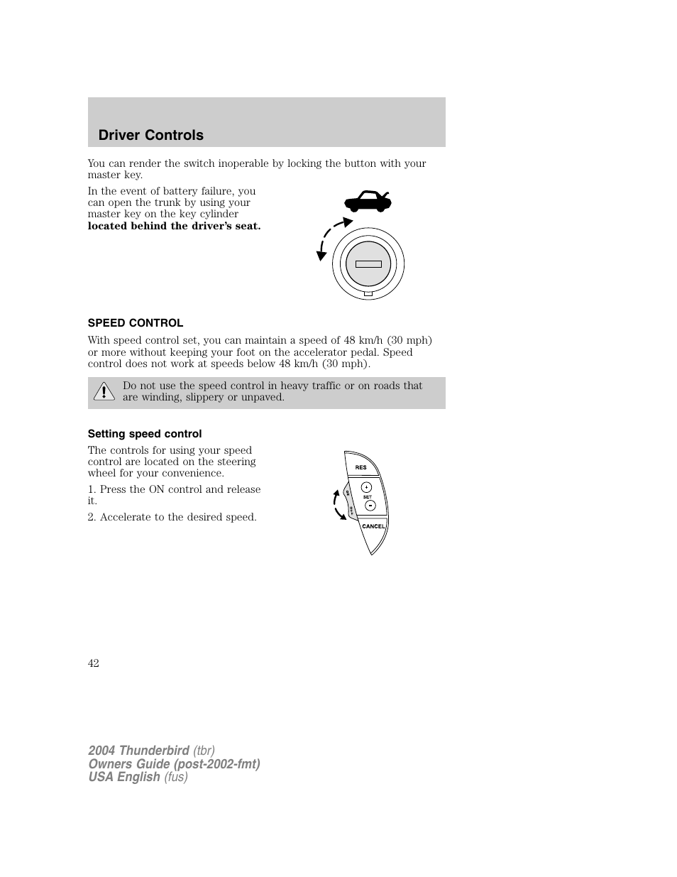 Driver controls | FORD 2004 Thunderbird v.1 User Manual | Page 42 / 216