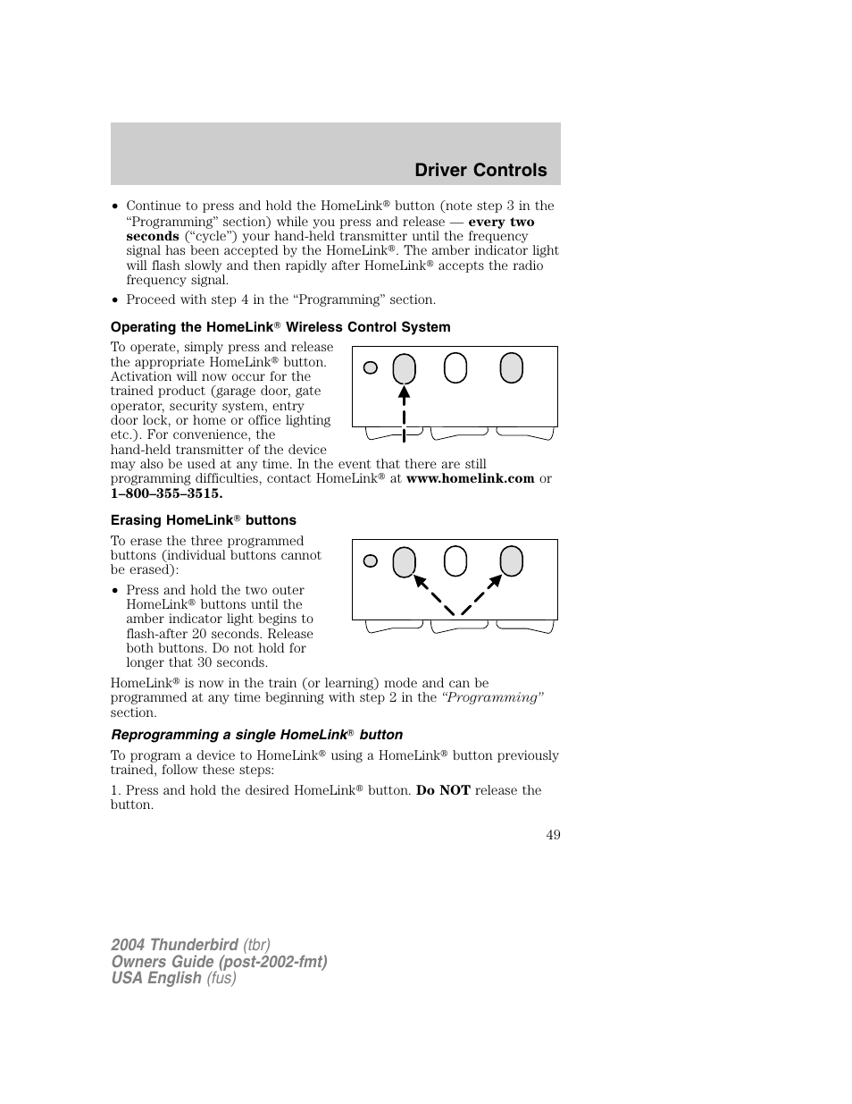 Driver controls | FORD 2004 Thunderbird v.1 User Manual | Page 49 / 216