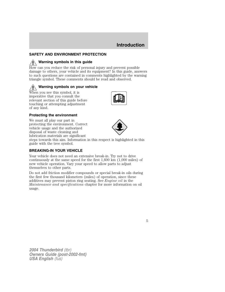 Introduction | FORD 2004 Thunderbird v.1 User Manual | Page 5 / 216
