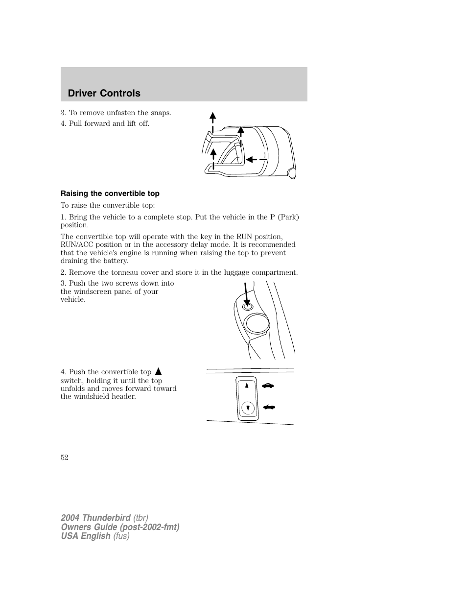 Driver controls | FORD 2004 Thunderbird v.1 User Manual | Page 52 / 216