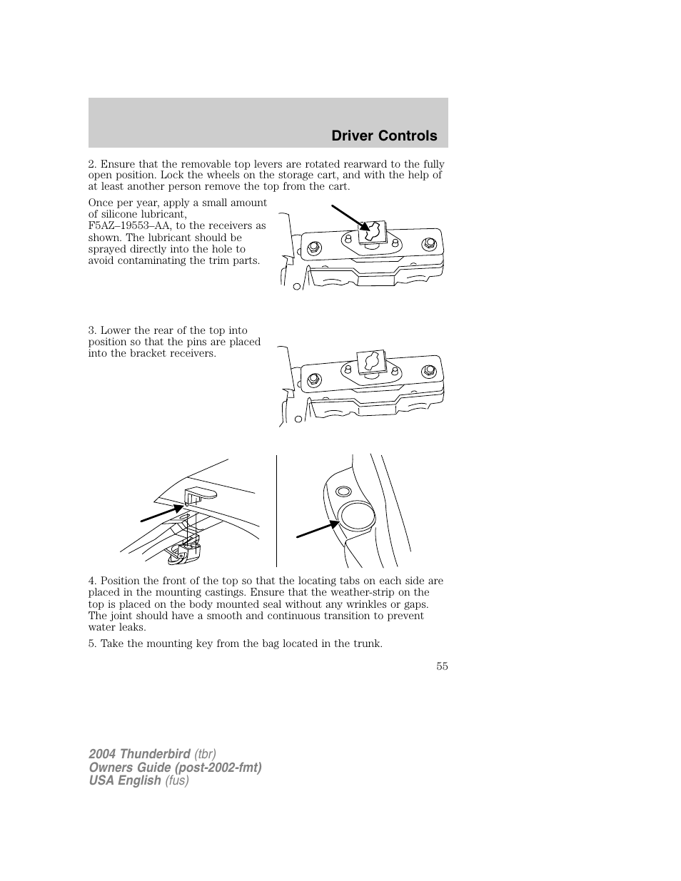 Driver controls | FORD 2004 Thunderbird v.1 User Manual | Page 55 / 216