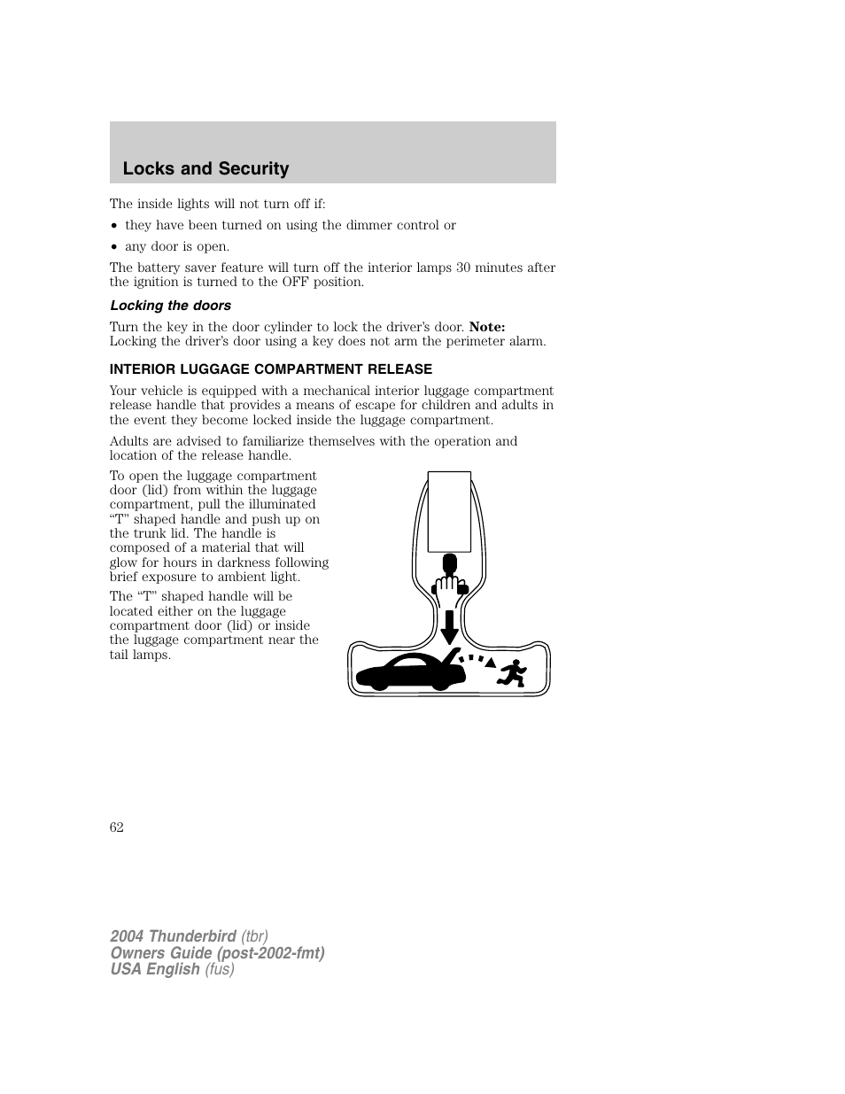 Locks and security | FORD 2004 Thunderbird v.1 User Manual | Page 62 / 216