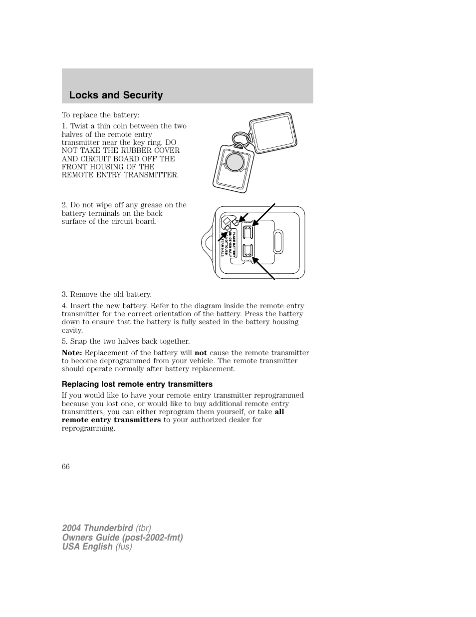 Locks and security | FORD 2004 Thunderbird v.1 User Manual | Page 66 / 216