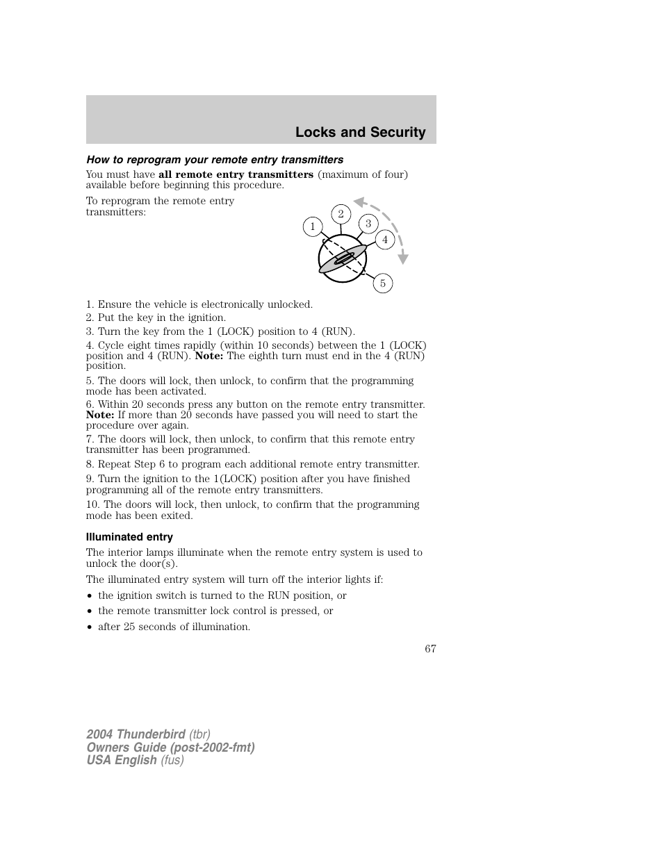 Locks and security | FORD 2004 Thunderbird v.1 User Manual | Page 67 / 216