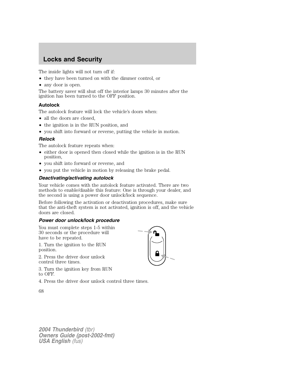 Locks and security | FORD 2004 Thunderbird v.1 User Manual | Page 68 / 216