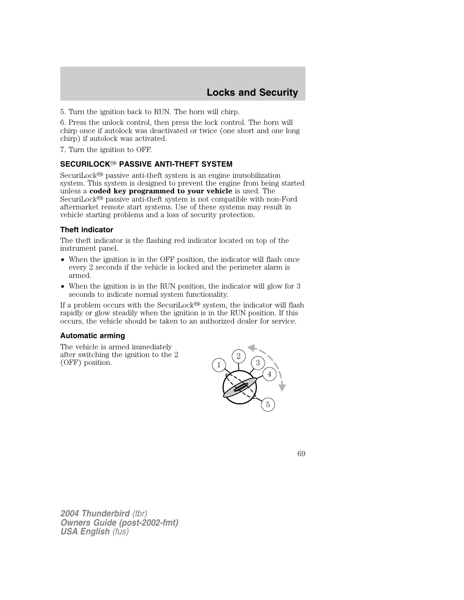 Locks and security | FORD 2004 Thunderbird v.1 User Manual | Page 69 / 216