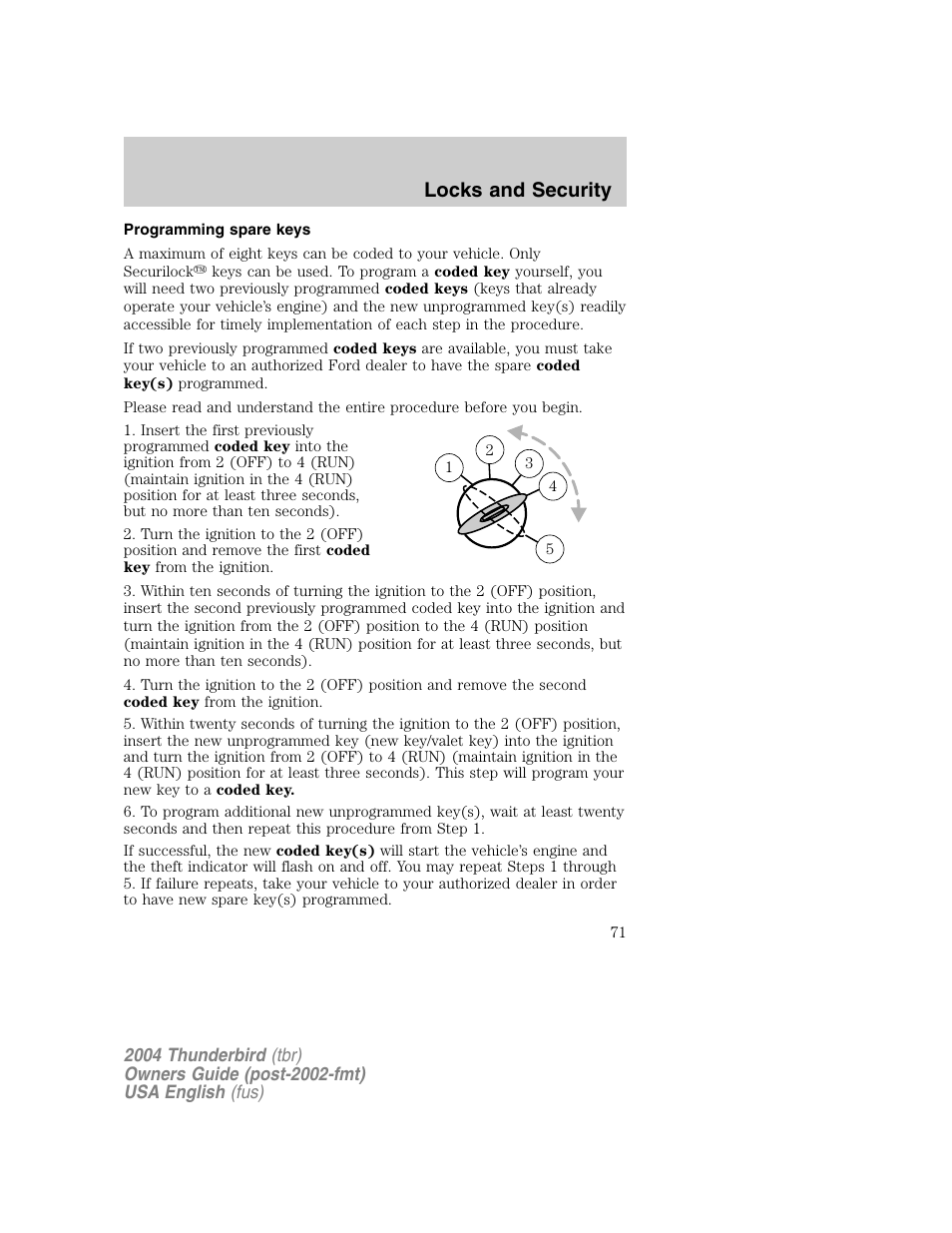 Locks and security | FORD 2004 Thunderbird v.1 User Manual | Page 71 / 216