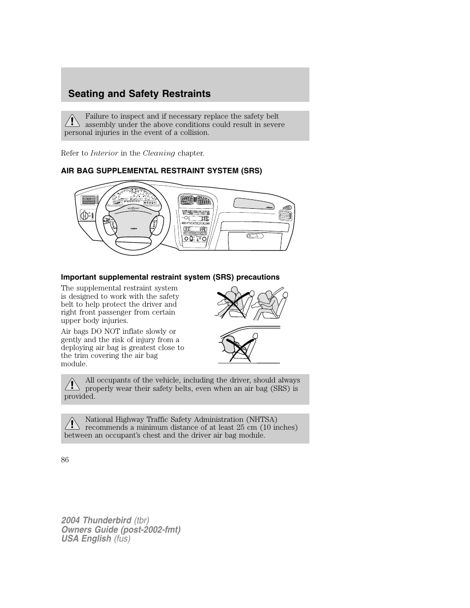 Seating and safety restraints | FORD 2004 Thunderbird v.1 User Manual | Page 86 / 216