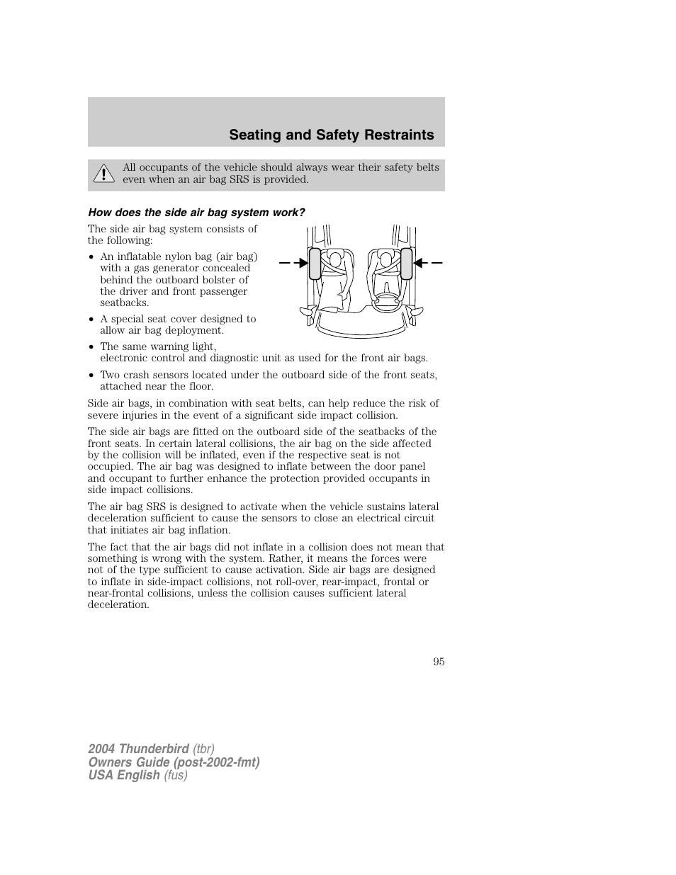 Seating and safety restraints | FORD 2004 Thunderbird v.1 User Manual | Page 95 / 216