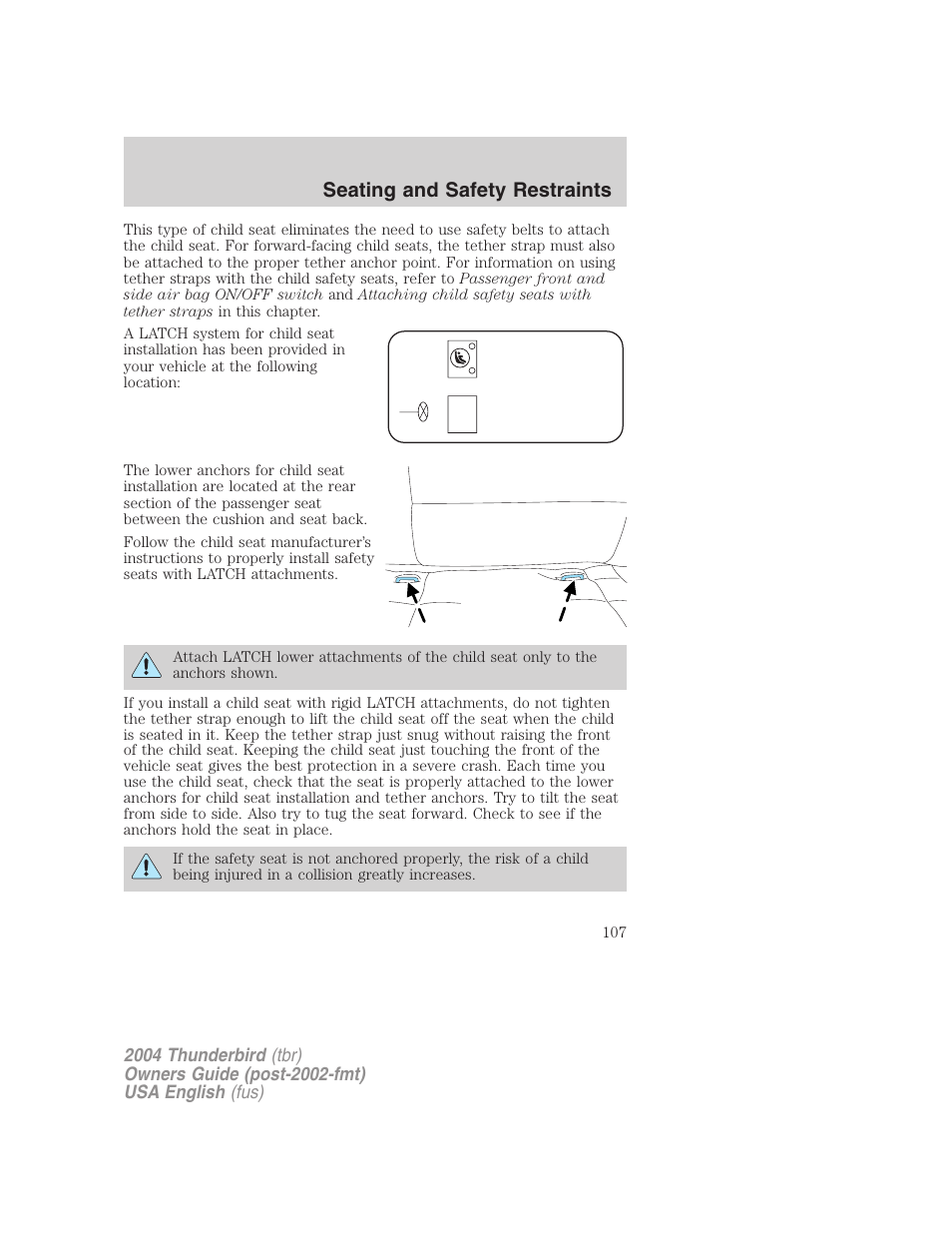 Seating and safety restraints | FORD 2004 Thunderbird v.2 User Manual | Page 107 / 224