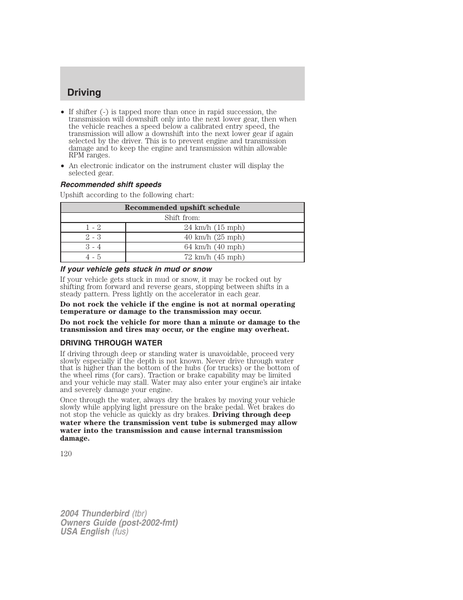 Driving | FORD 2004 Thunderbird v.2 User Manual | Page 120 / 224