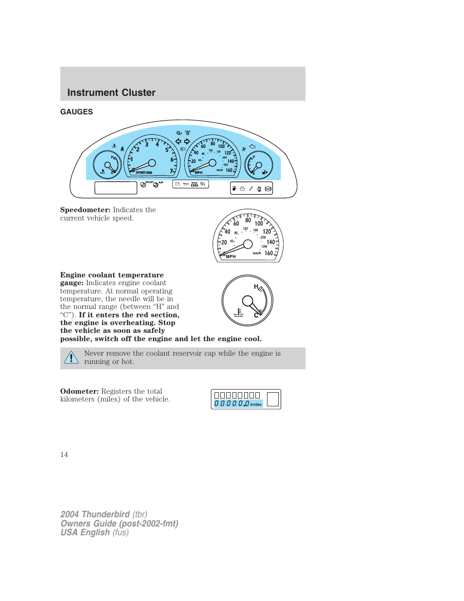 Instrument cluster | FORD 2004 Thunderbird v.2 User Manual | Page 14 / 224