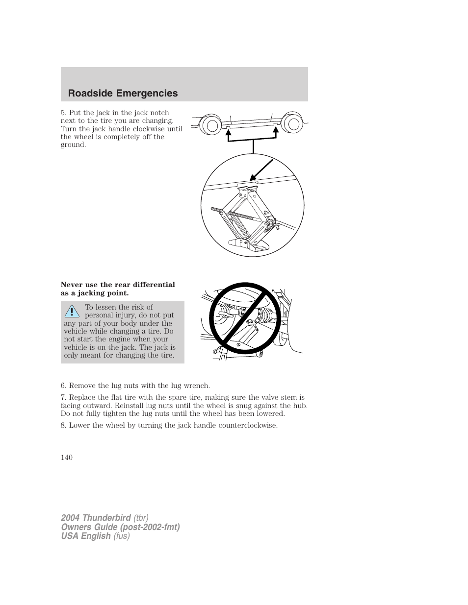 Roadside emergencies | FORD 2004 Thunderbird v.2 User Manual | Page 140 / 224