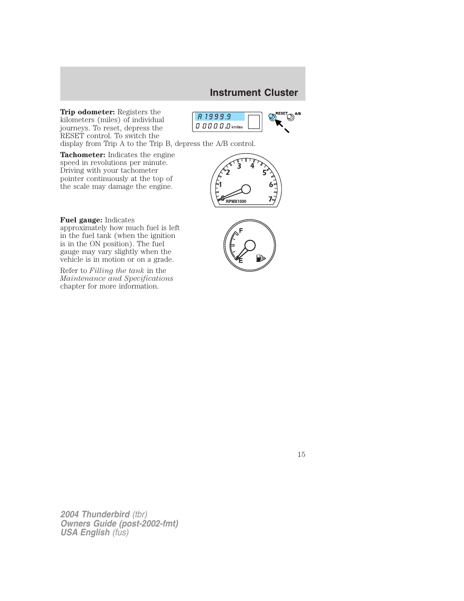 Instrument cluster | FORD 2004 Thunderbird v.2 User Manual | Page 15 / 224