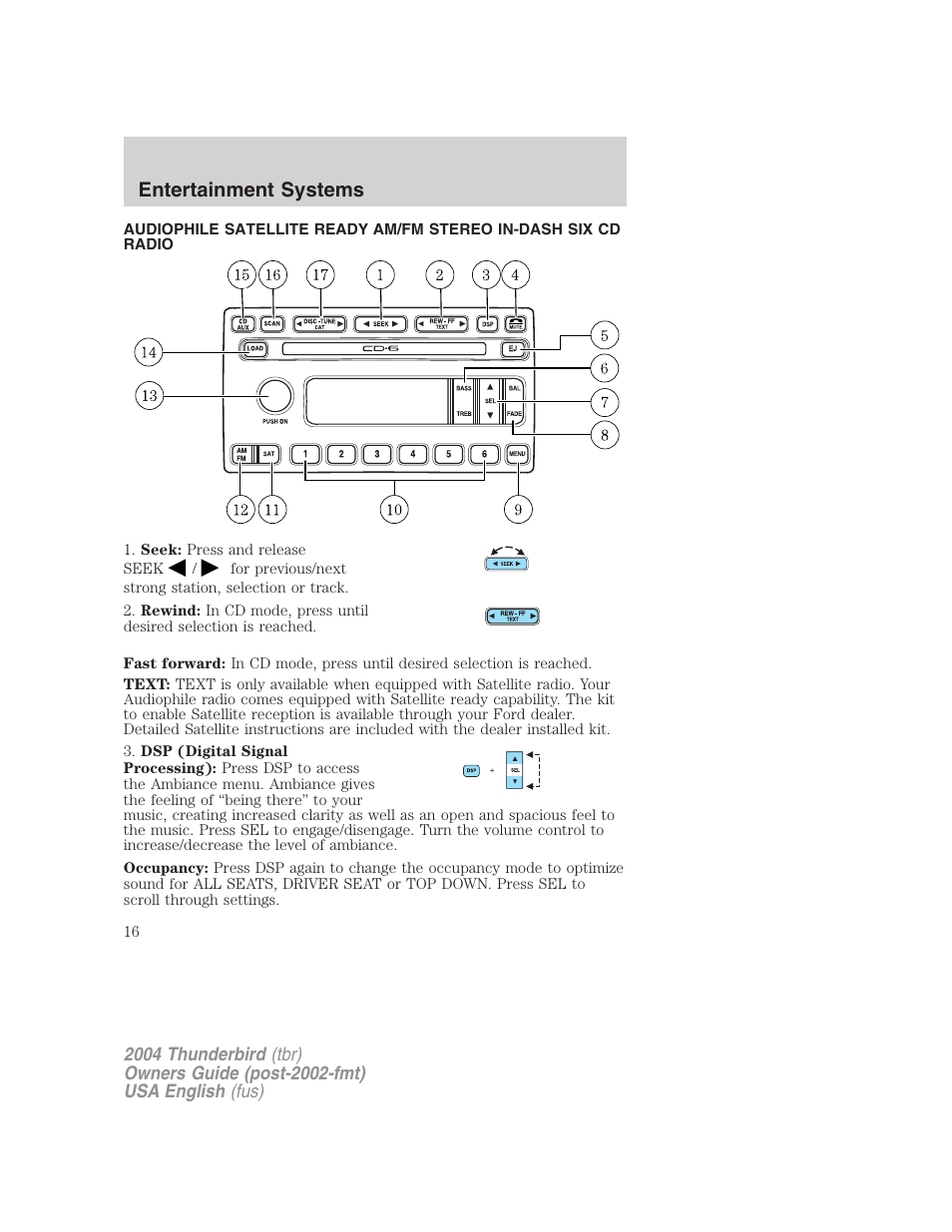 Entertainment systems | FORD 2004 Thunderbird v.2 User Manual | Page 16 / 224