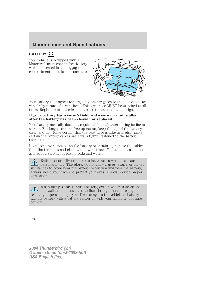 Maintenance and specifications | FORD 2004 Thunderbird v.2 User Manual | Page 170 / 224