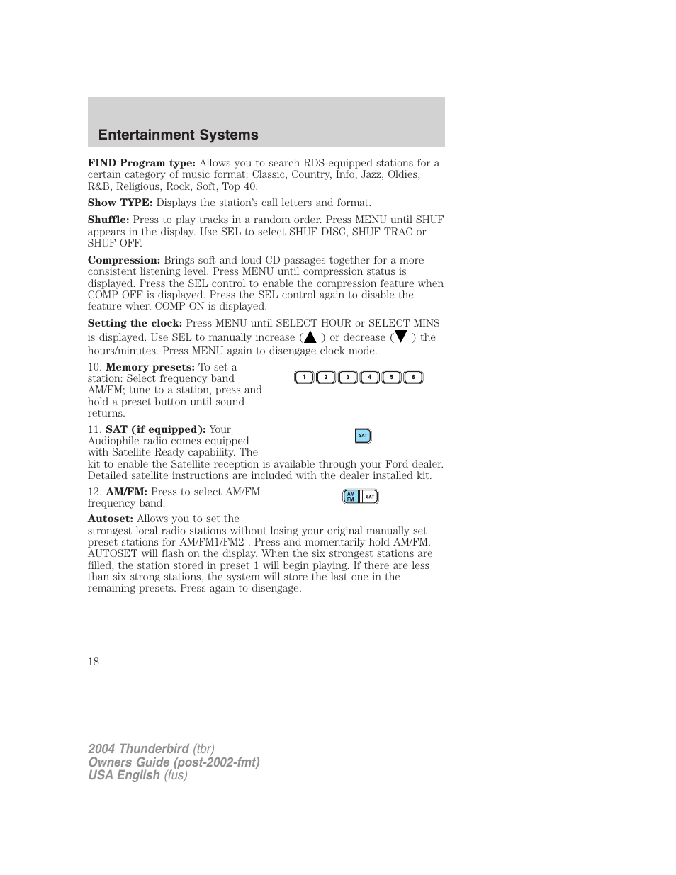 Entertainment systems | FORD 2004 Thunderbird v.2 User Manual | Page 18 / 224