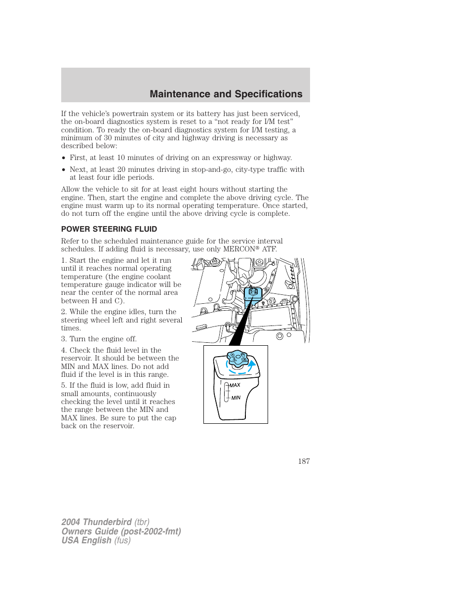 Maintenance and specifications | FORD 2004 Thunderbird v.2 User Manual | Page 187 / 224