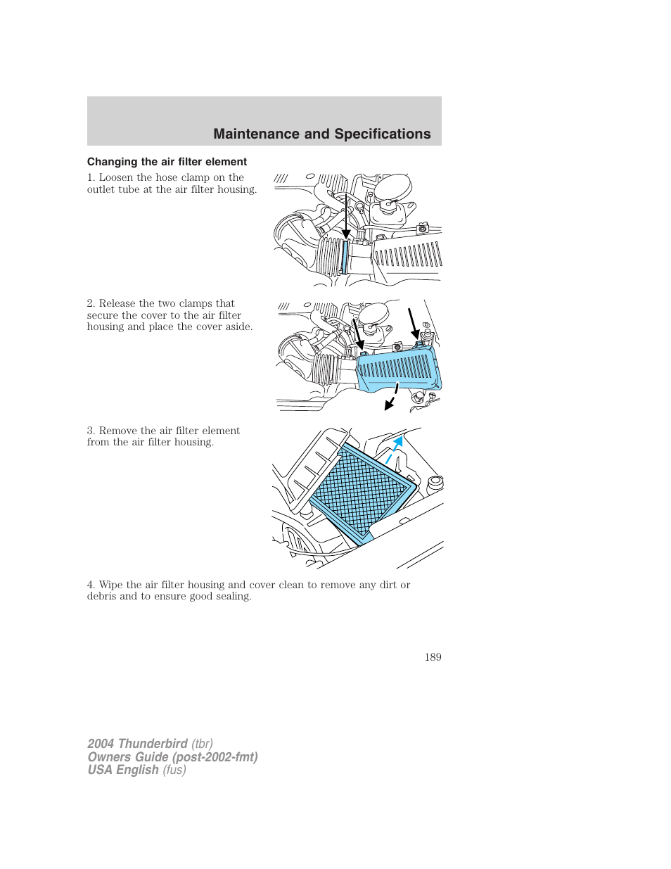 Maintenance and specifications | FORD 2004 Thunderbird v.2 User Manual | Page 189 / 224