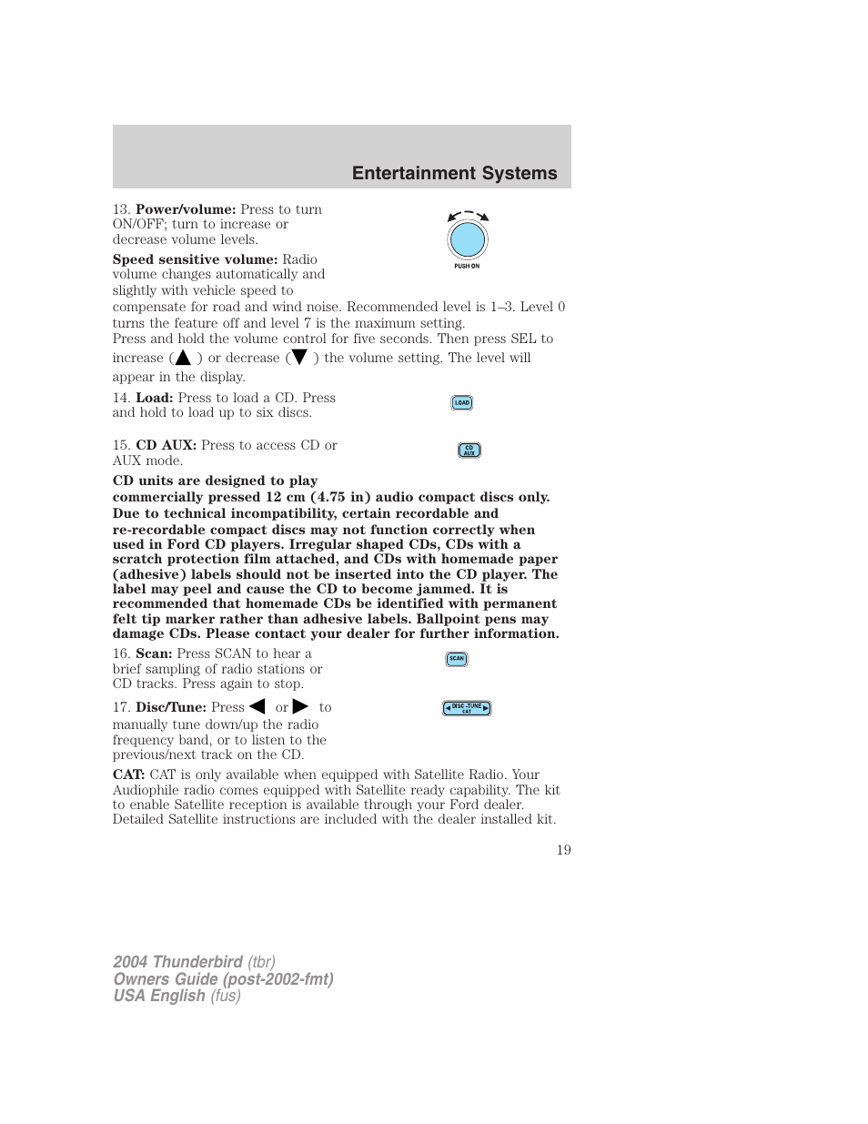 Entertainment systems | FORD 2004 Thunderbird v.2 User Manual | Page 19 / 224